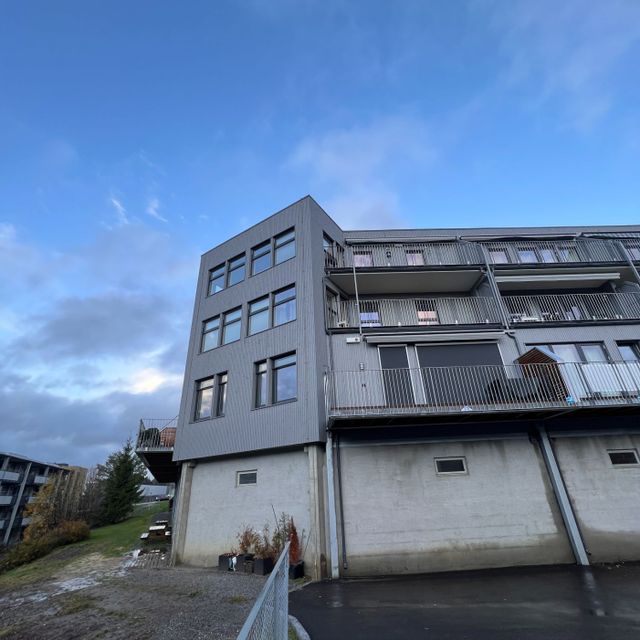 Fasade på borettslag med balkonger
